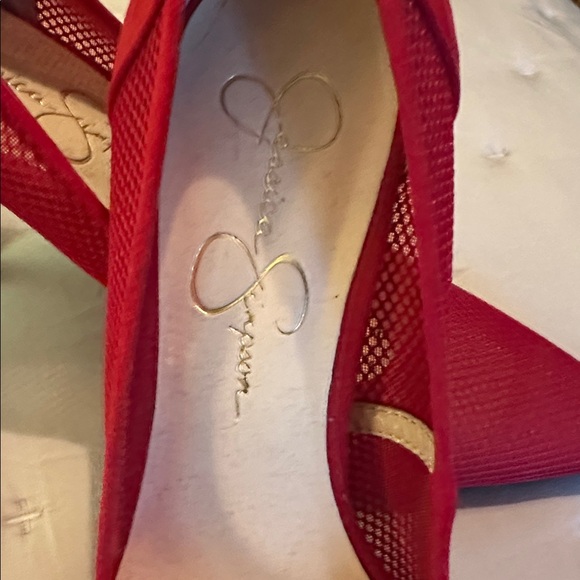 Jessica Simpson Vibrant Red Mesh Heels 👠 - Picture 2 of 4